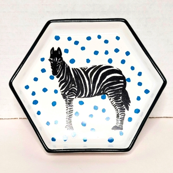 Zebra Hexagon Trinket Dish Blue Polka Dots NWT - Picture 6 of 6